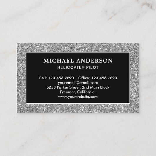 Carte De Visite Pilote d'hélicoptère Black Silver Parties scintill (Dos)