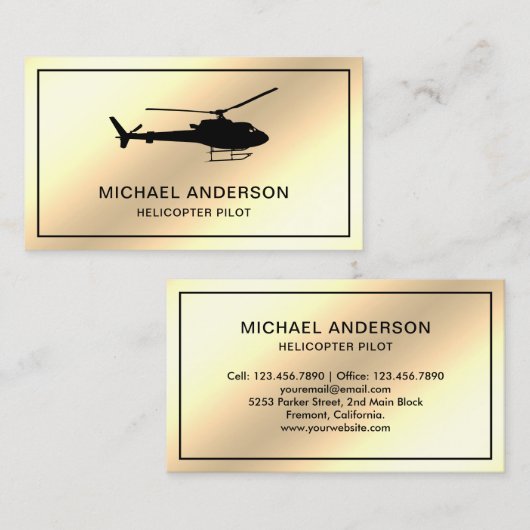 Carte De Visite Pilote d'hélicoptère Gold Faux Cream (Devant / Derrière)