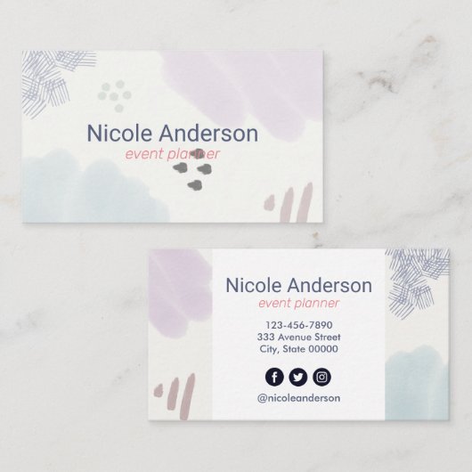 Carte De Visite Pinceau Abstrait Cute Pastel (Devant / Derrière)
