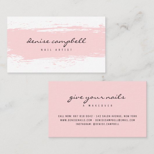 Carte De Visite Pinceau abstrait rose pastel moderne et blanc (Devant / Derrière)