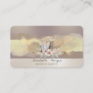 Carte De Visite Pinceau aquarelle fleurs mélangeur de gâteau rétro