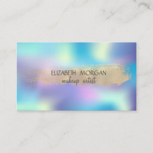 Carte De Visite Pinceau élégant à feuille d'or, holographique bleu