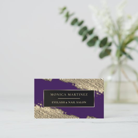 Carte De Visite Pinceau violet et doré élégant (Debout devant)