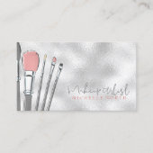 Carte De Visite Pinceaux de maquillage aquarelle rose ID350 (Devant)