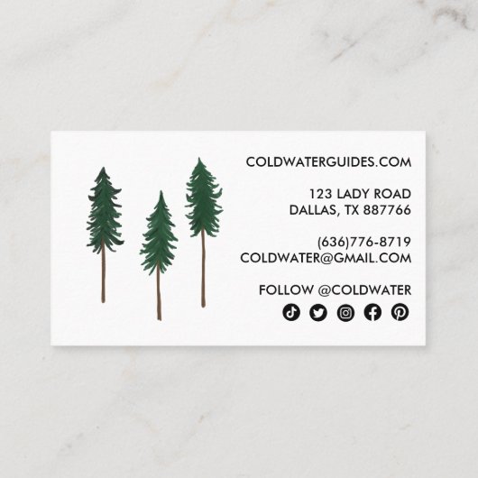 Carte De Visite Pine Trees Camp extérieur Randonnée Guides d'avent (Dos)