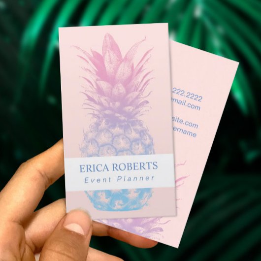 Carte De Visite Pineappant Elegant Pink & Blue Event Planner
