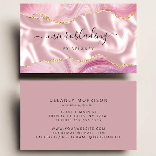 Carte De Visite Pink Agate Gold Glitter Luxury Microblading