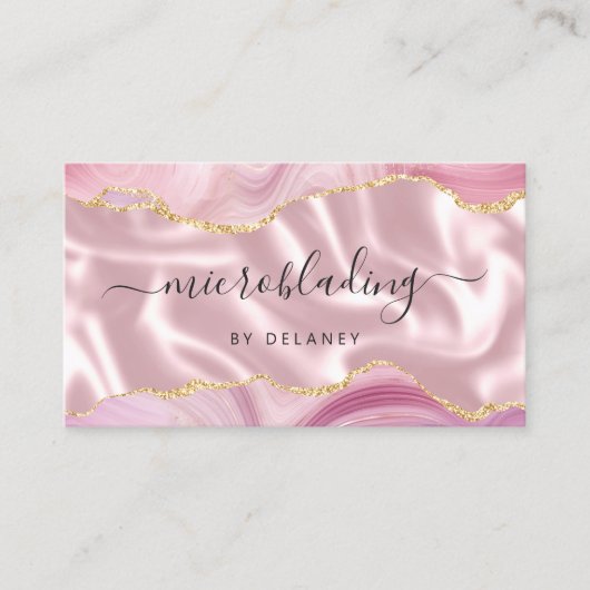 Carte De Visite Pink Agate Gold Glitter Luxury Microblading (Devant)