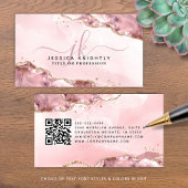 Carte De Visite Pink Agate Script Monogram Gold Parties scintillan