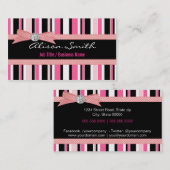 Carte De Visite Pink and black stripes with bow (Devant / Derrière)
