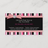 Carte De Visite Pink and black stripes with bow (Dos)
