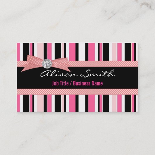 Carte De Visite Pink and black stripes with bow (Devant)