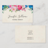 Carte De Visite Pink and Blue Joli Flower Border Professionnel (Devant / Derrière)