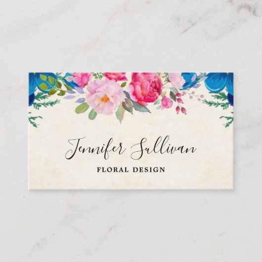 Carte De Visite Pink and Blue Joli Flower Border Professionnel (Devant)