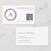 Carte De Visite Pink and Purple Monogram QR Code Modern (Devant / Derrière)