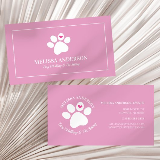 Carte De Visite Pink Animal Animal Chien Chat Coeur Paw Personnali