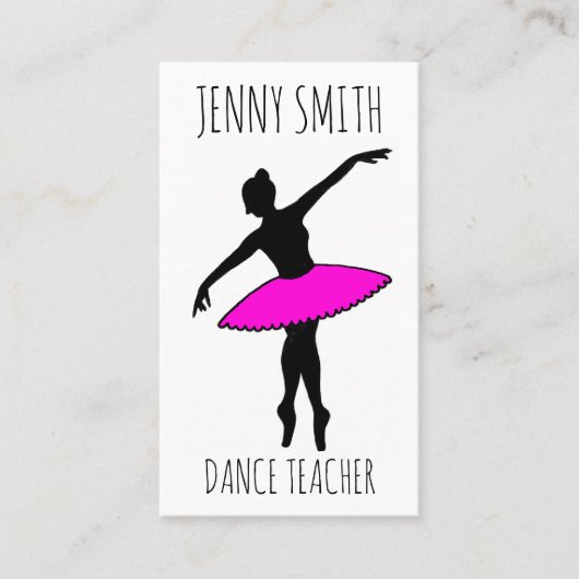 Carte De Visite Pink Ballerina Silhouette Ballet Toe Dance Enseign (Devant)