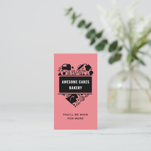 Carte De Visite Pink Black boulangerie Gâteaux biscuits pâtisserie (Debout devant)