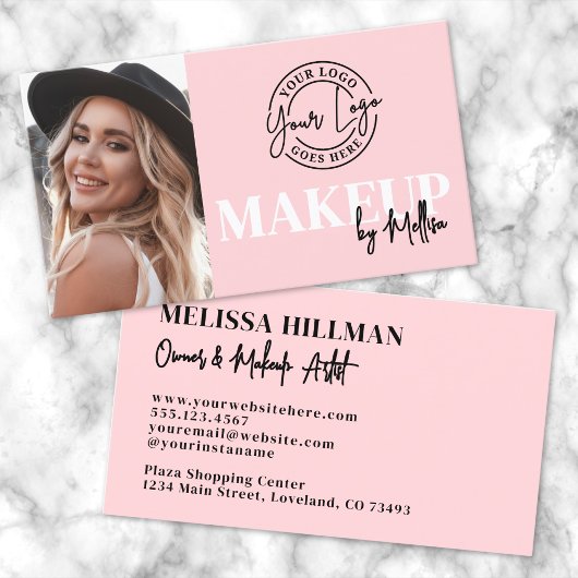 Carte De Visite Pink Black Photo Logo Makeup