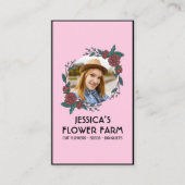 Carte De Visite Pink & Black QR Code Professional 2 Photo Floral (Devant)