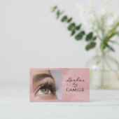 Carte De Visite Pink Black Script Photo Lashes Business Card (Debout devant)