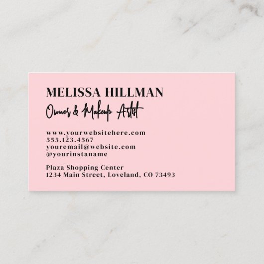 Carte De Visite Pink Black Script Photo Makeup (Dos)
