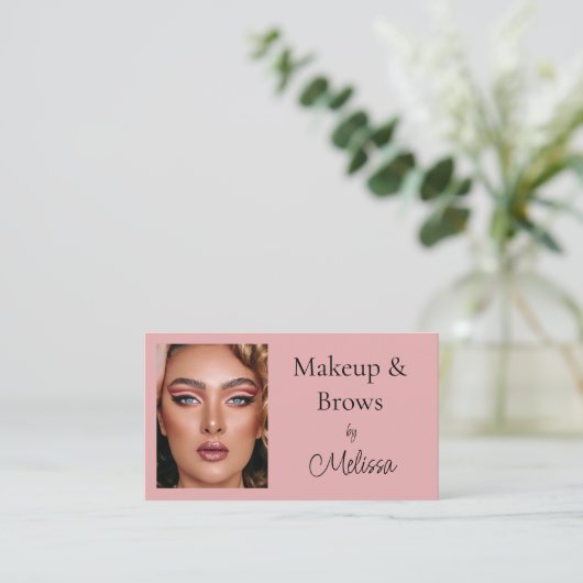 Carte De Visite Pink Black Script Photo Makeup and Brows (Debout devant)