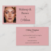 Carte De Visite Pink Black Script Photo Makeup and Brows (Devant / Derrière)
