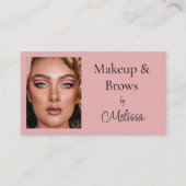 Carte De Visite Pink Black Script Photo Makeup and Brows (Devant)