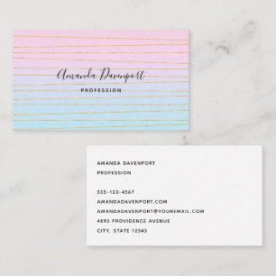 Carte De Visite Pink Blue Pastel dégradé avec Gold Lines