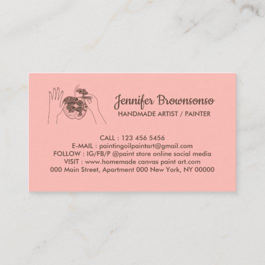 Carte De Visite Pink Blush fait main Hobby Painer Sketch (Dos)