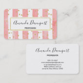 Carte De Visite Pink Blush Stripes with Faux Gold Confeti (Devant / Derrière)