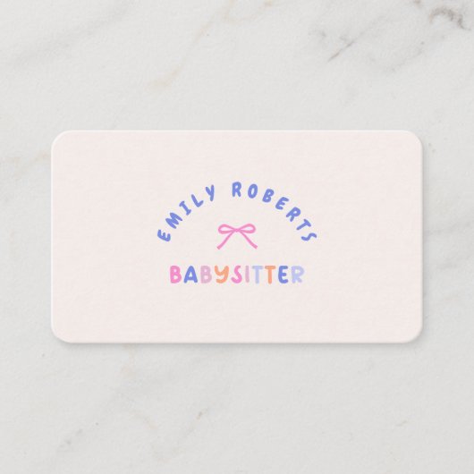 Carte De Visite Pink Bow, baby-sitter (Devant)