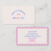 Carte De Visite Pink Bow, baby-sitter (Devant / Derrière)
