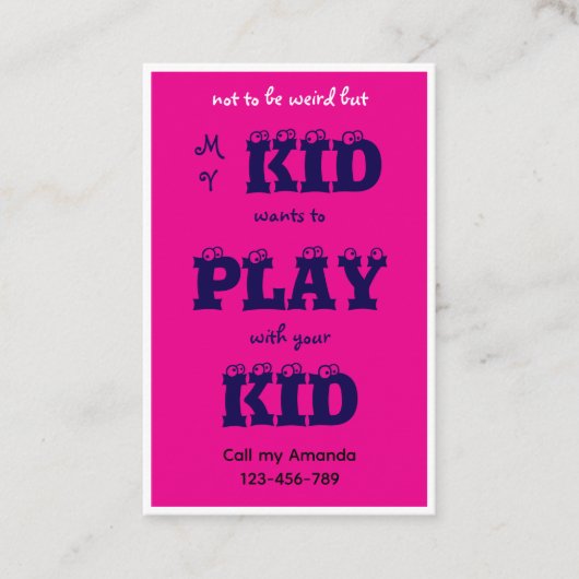Carte De Visite Pink Business Kid's Playdate Card (Devant)