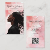 Carte De Visite Pink Chic Afro American Braids Braiding QR Code (Devant / Derrière)