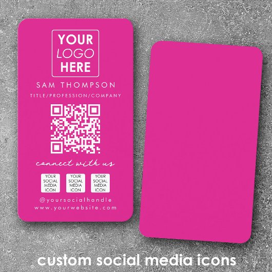 Carte De Visite Pink Connect with Us Social Media QR Code Logo