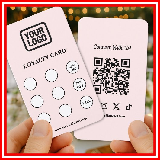 Carte De Visite Pink Connect With Us Social QR Code Loyalty Card