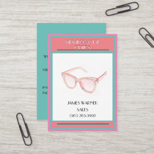 Carte De Visite Pink Coral Turquoise Retro 80's Miami Lunettes de 
