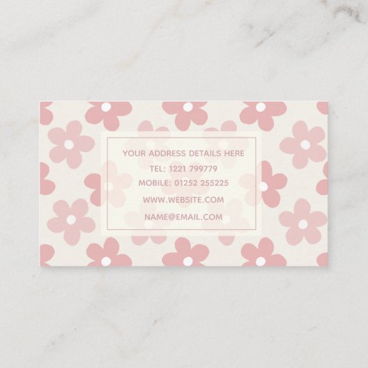 Carte De Visite Pink Cream Daisy Flowers Retro Pattern (Dos)