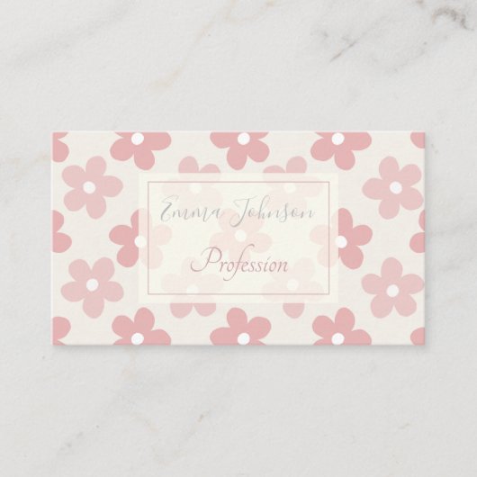 Carte De Visite Pink Cream Daisy Flowers Retro Pattern (Devant)
