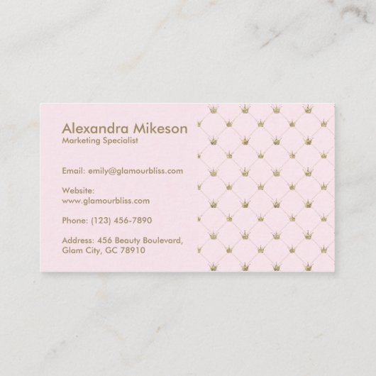 Carte De Visite Pink Crown Pattern Luxury (Dos)