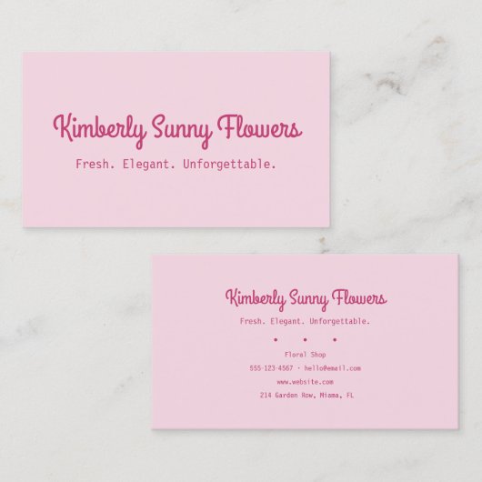Carte De Visite Pink Cute Florist Shop (Devant / Derrière)
