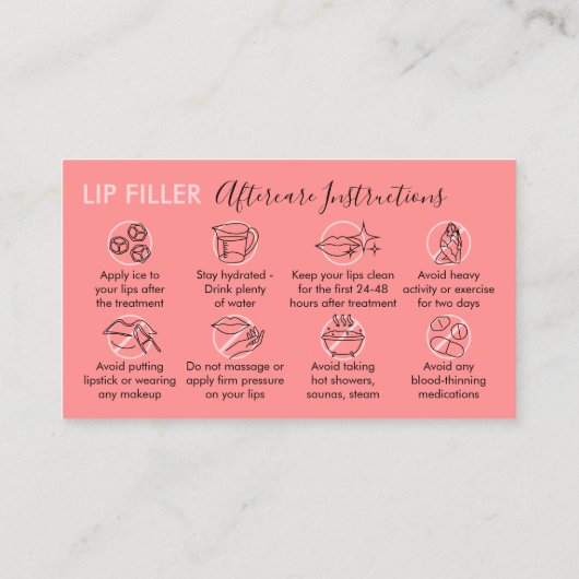 Carte De Visite Pink Cute Lip Filler Instructions de suivi (Dos)