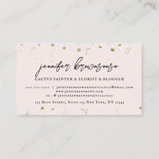 Carte De Visite Pink Daisy Flower Chic Élégant Signature Script (Dos)