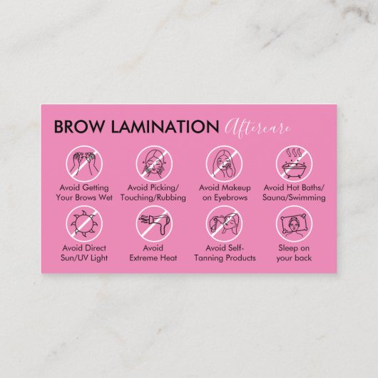 Carte De Visite Pink Dark Brow Lamination Conseils de suivi (Dos)