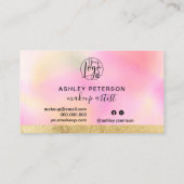 Carte De Visite Pink dégradé doré rayure chic logo maquillage (Dos)