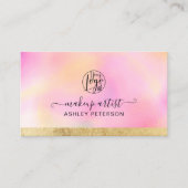 Carte De Visite Pink dégradé doré rayure chic logo maquillage (Devant)