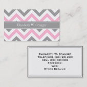 Carte De Visite Pink Dk Gray White LG Chevron Gray Name Monogram (Devant / Derrière)