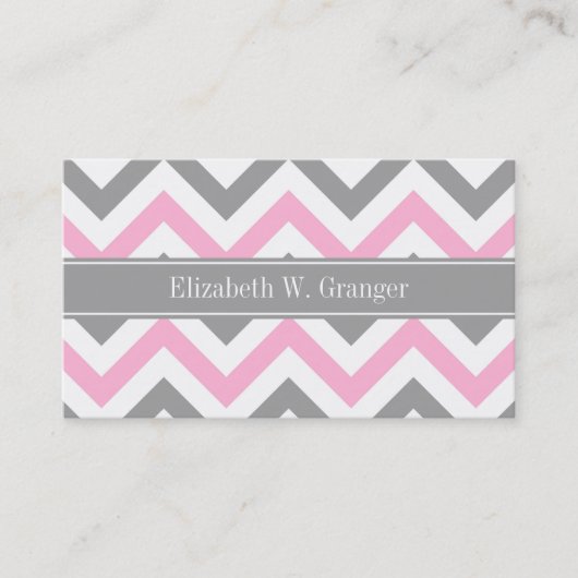 Carte De Visite Pink Dk Gray White LG Chevron Gray Name Monogram (Devant)